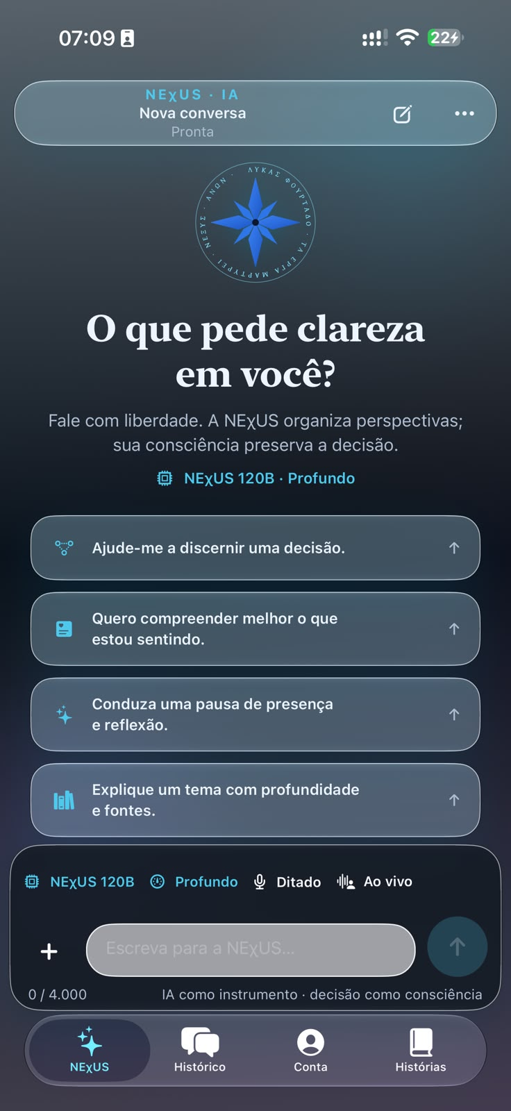 Prévia da tela NEXUS IA do aplicativo iOS da NEχUS